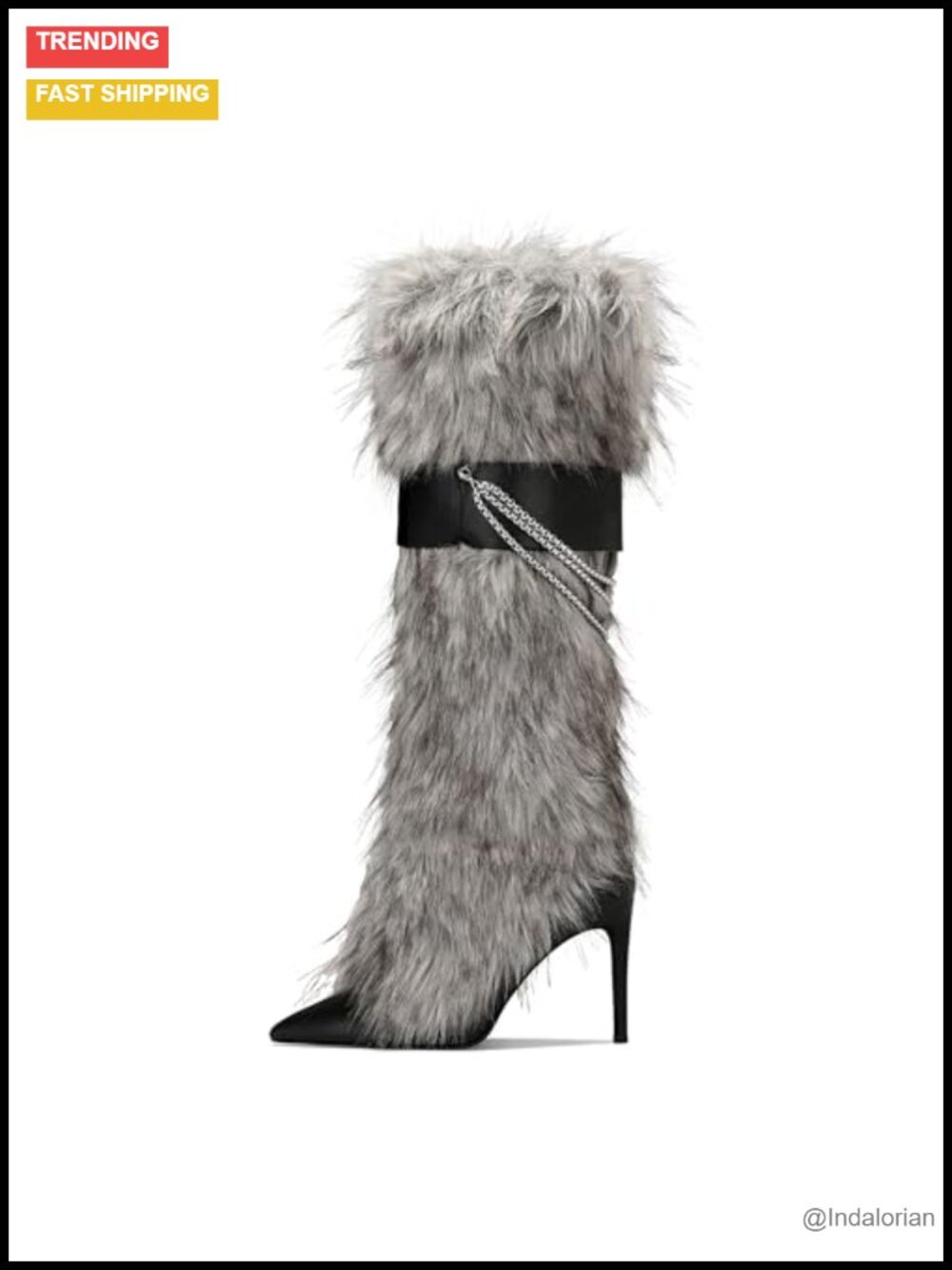 Faux Fur Knee High Stiletto Heel Pointed Toe Boots
